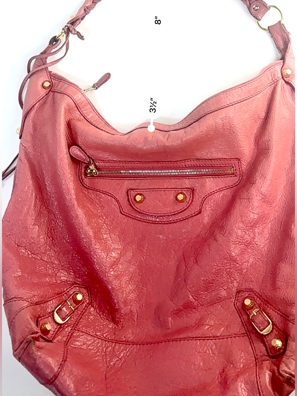Auth Balenciaga Pink Leather Shoulder Hobo Bag motorcycle giant city hardware - Picture 6 of 15